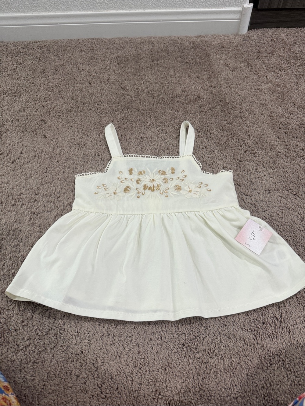 Cream Floral Embroidered Girls' Camisole Top